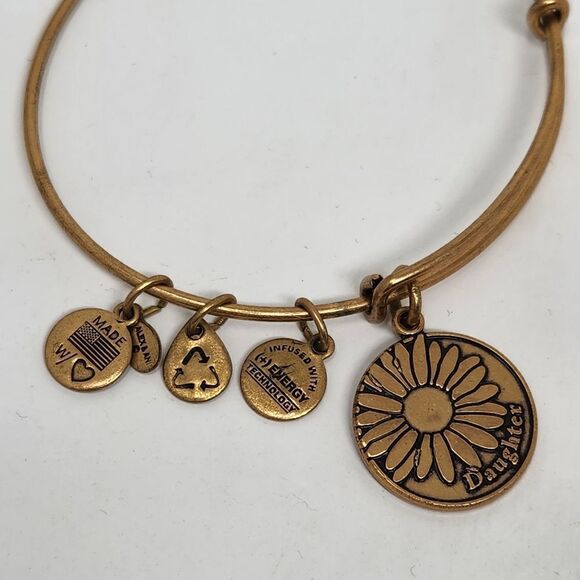 ALEX and ANI Daughter Flower Gold Tone Bangle Bracelet - Picture 2 of 7